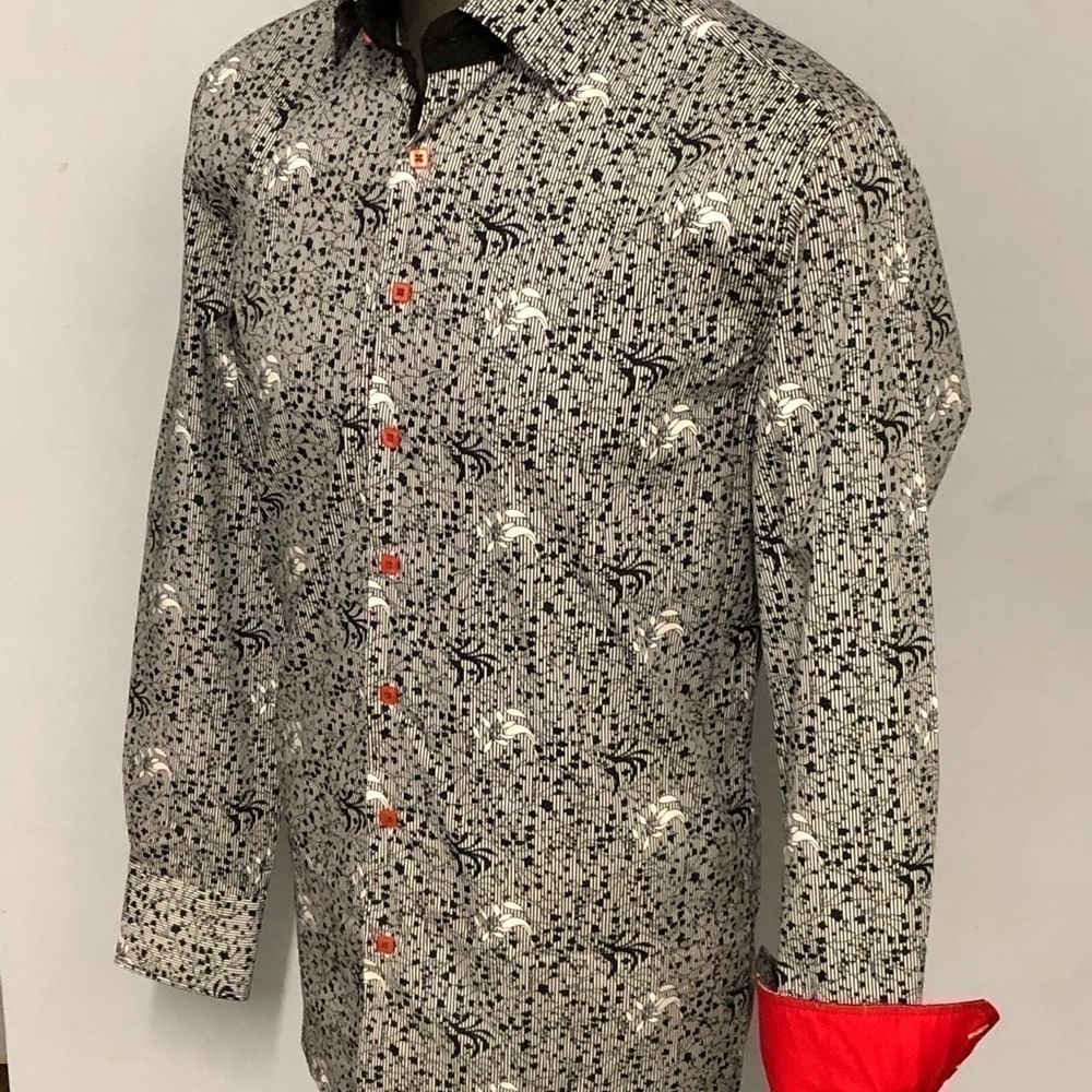 Steven land shirt gray floral trim fit red Kufo - Picture 2 of 3